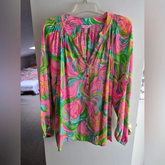 Lilly Pulitzer Pink, Green & Blue Floral Button-Front Blouse - Picture 1 of 4
